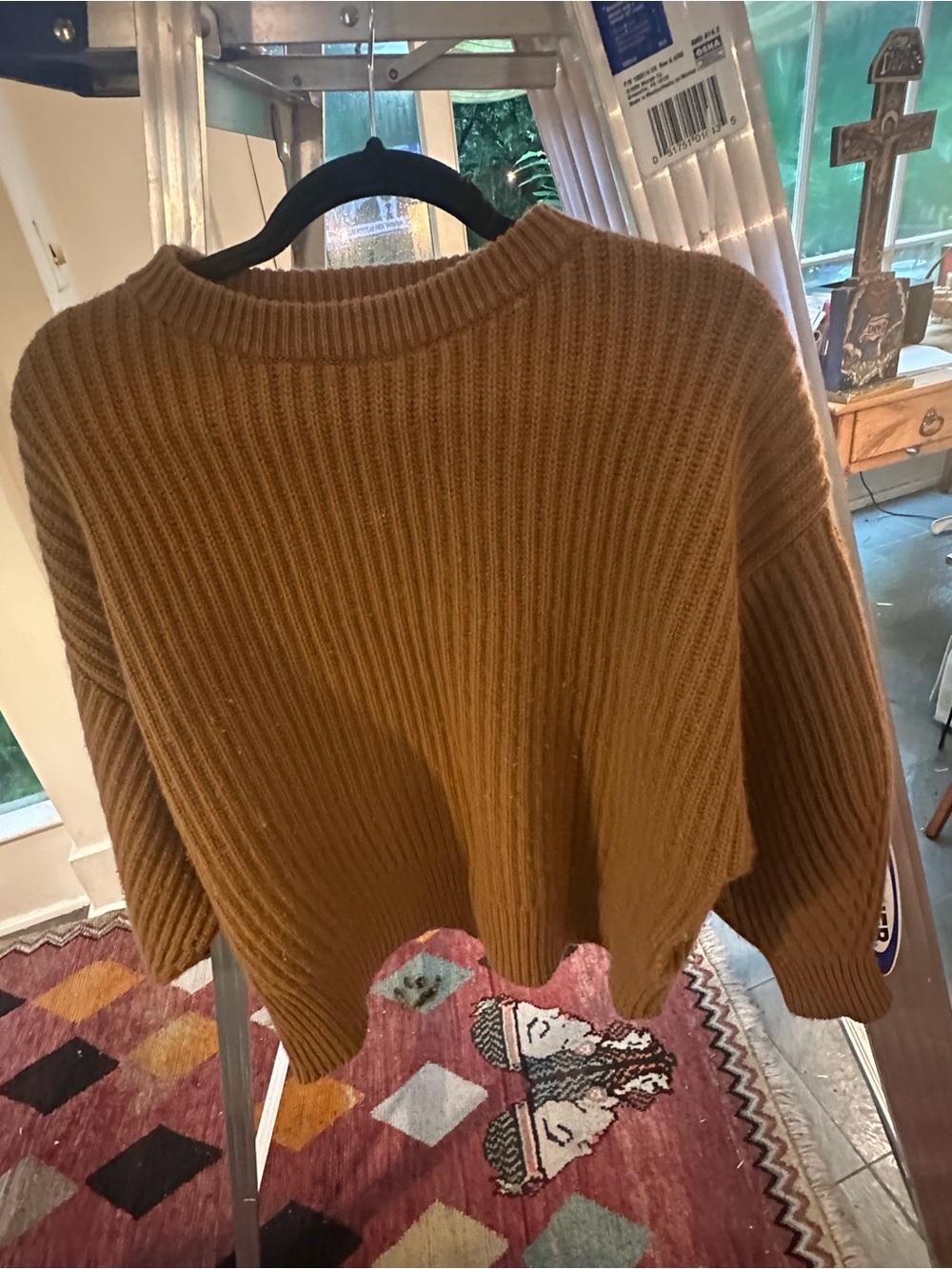 Ribbed Crewneck Sweater in Camel - Relaxed Fit